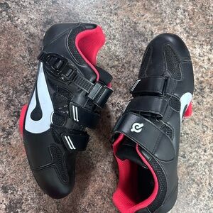 Peloton Black and Red Cycling Shoes with White Accents